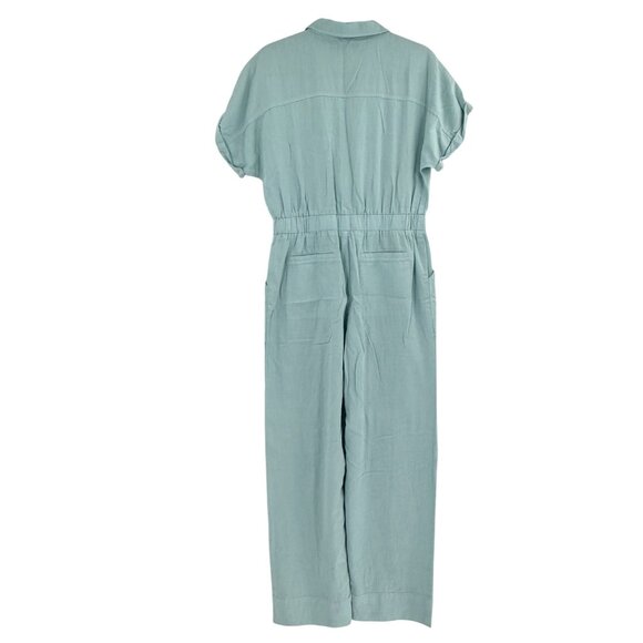 Billy T Womens Light Blue Short Sleeve Utility Jumpsuit With Tie Waist & Pockets - Picture 2 of 13